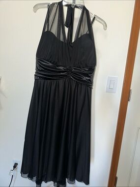 DB Studio 3x Black Midi Halter Mesh-Detail Cocktail Dress